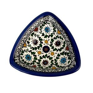SERVV Hand Painted West Bank Triangle Dish Candy Trinkets Blue Floral
